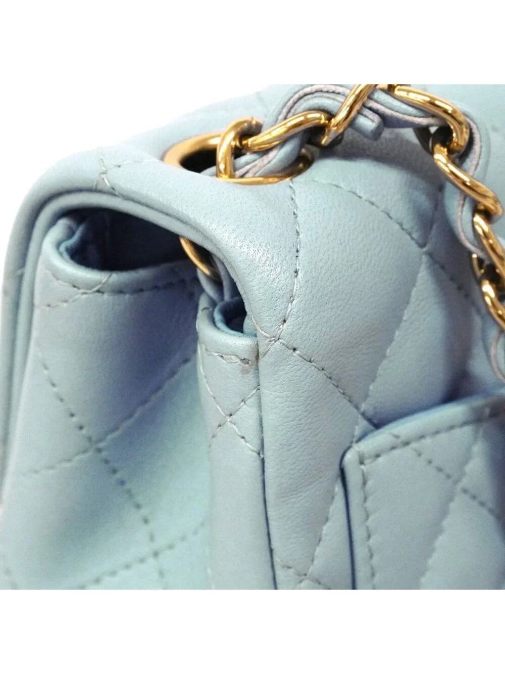 Chanel Shoulder Bag Mini Quilted Lambskin Light Blue Champagne Gold